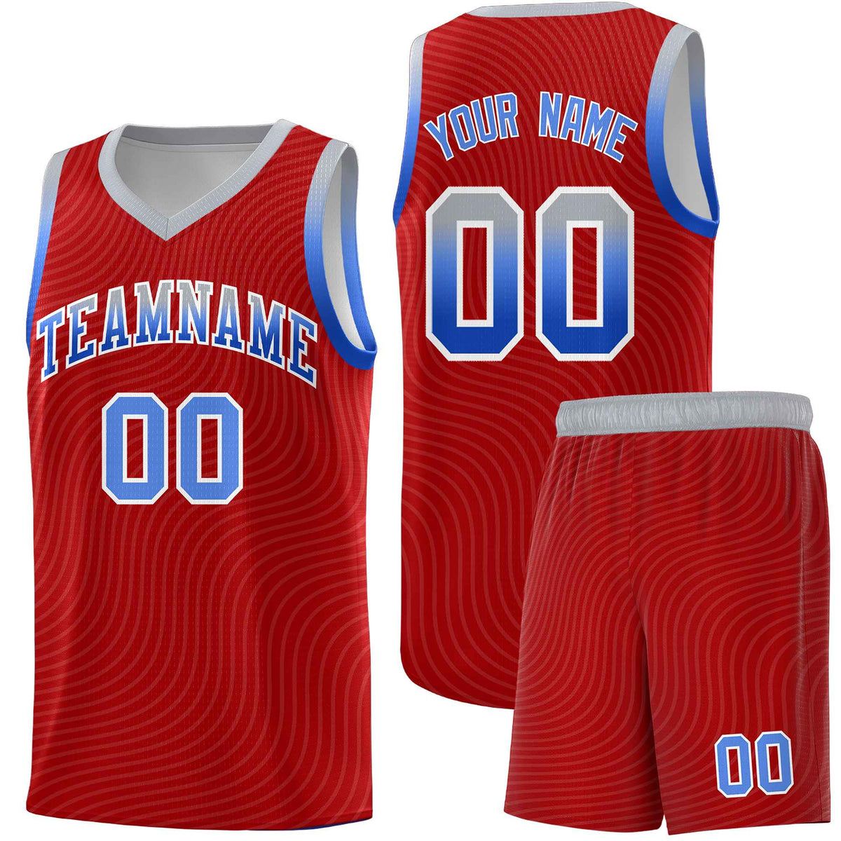 Custom Red Gray Wave Pattern Sports Uniform Basketball Jersey