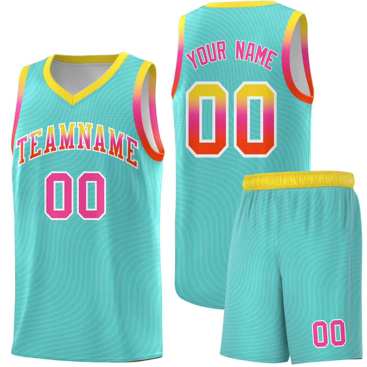 Custom Bright Green Gold Wave Pattern Sports Uniform Basketball Jersey