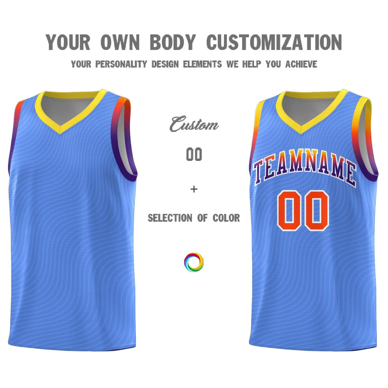 Custom Light Blue Gold Wave Pattern Sports Uniform Basketball Jersey