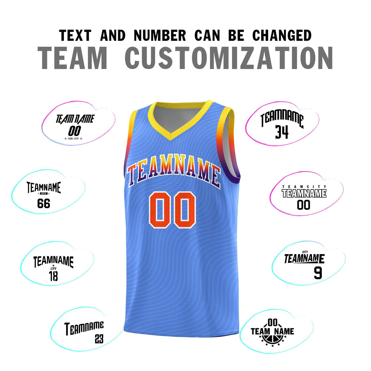 Custom Light Blue Gold Wave Pattern Sports Uniform Basketball Jersey