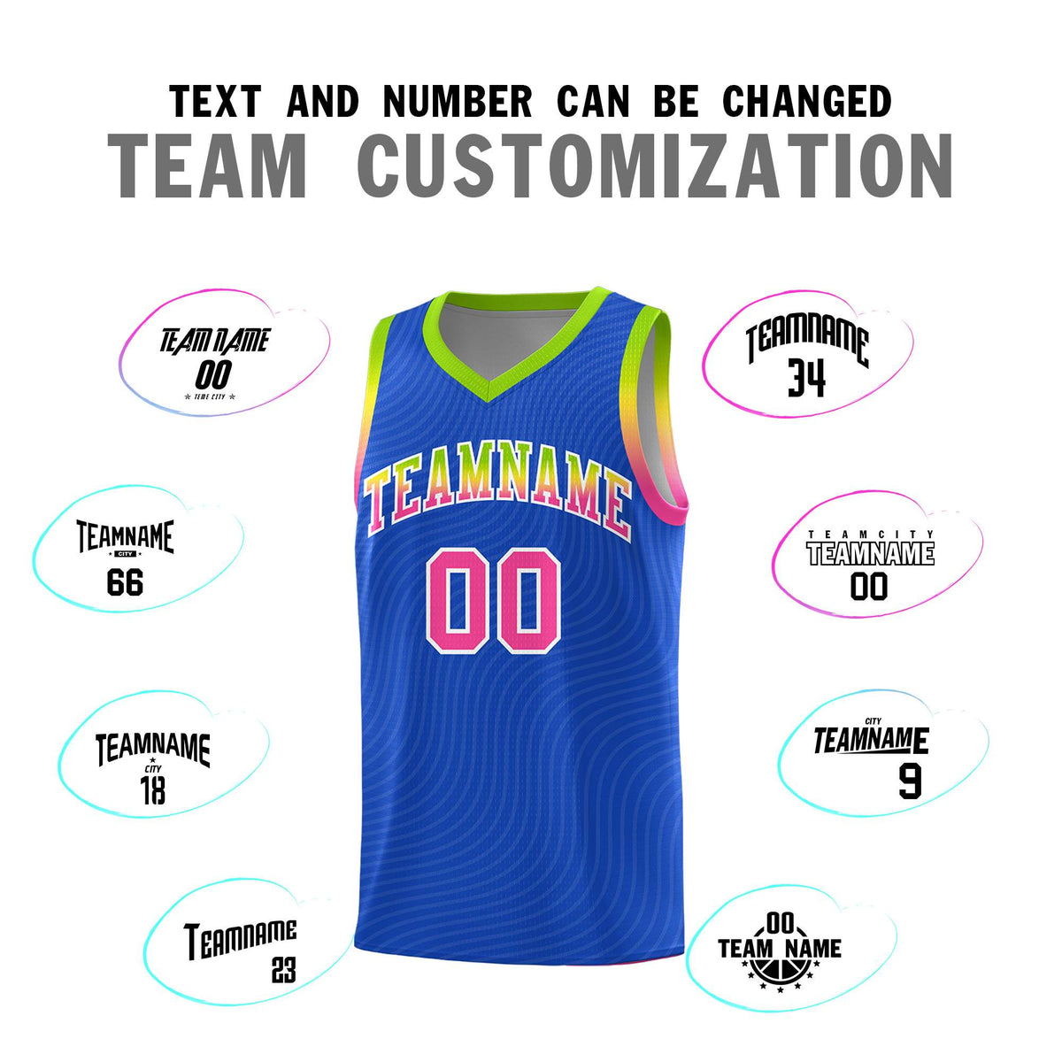 Custom Royal Blue Neon Green Wave Pattern Sports Uniform Basketball Jersey