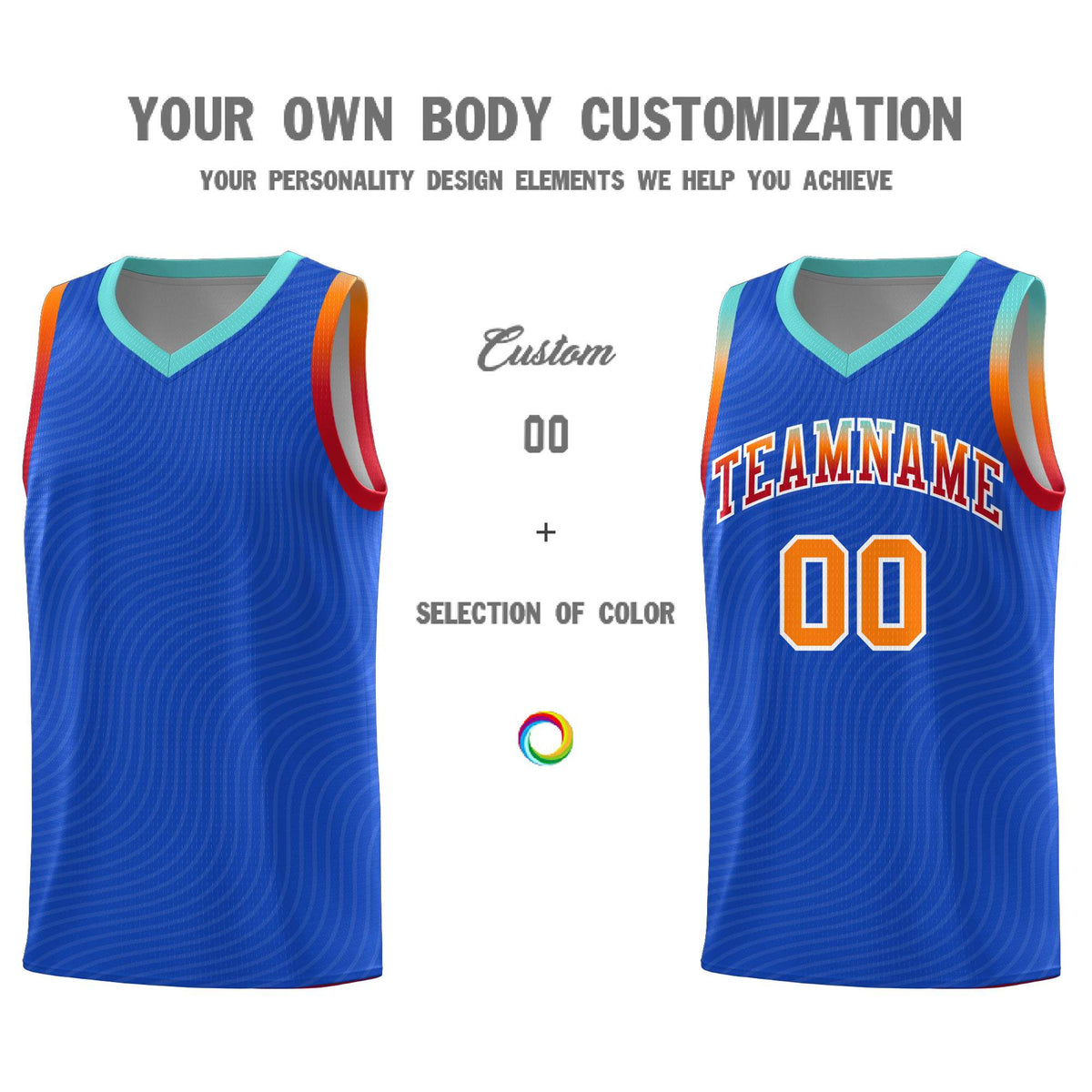 Custom Royal Blue Bright Green Wave Pattern Sports Uniform Basketball Jersey