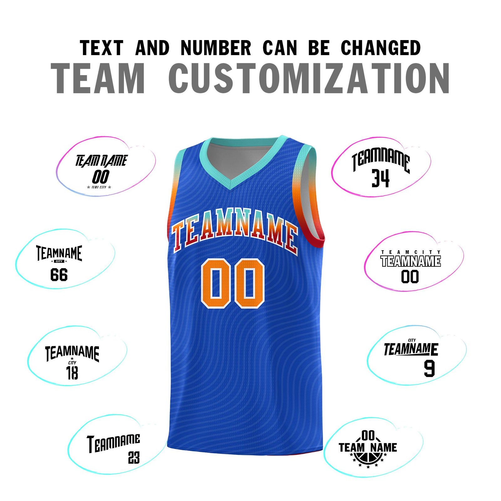 Custom Royal Blue Bright Green Wave Pattern Sports Uniform Basketball Jersey