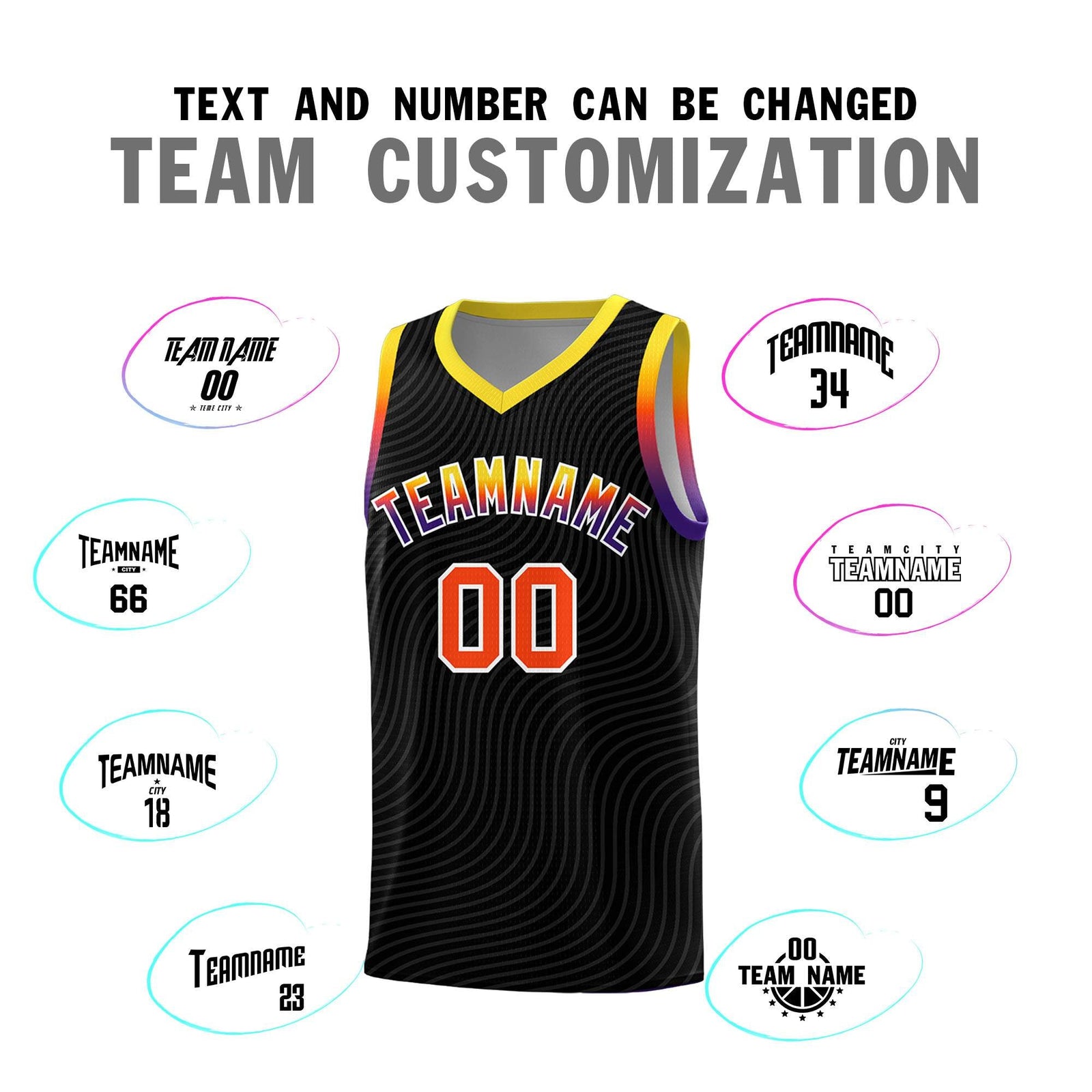 Custom Black Gold Wave Pattern Sports Uniform Basketball Jersey