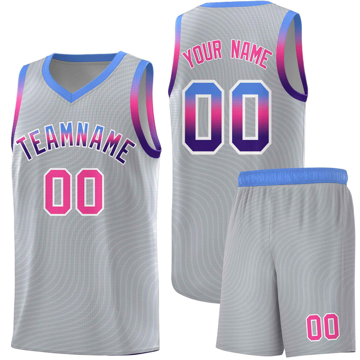 Custom Gray Light Blue Wave Pattern Sports Uniform Basketball Jersey