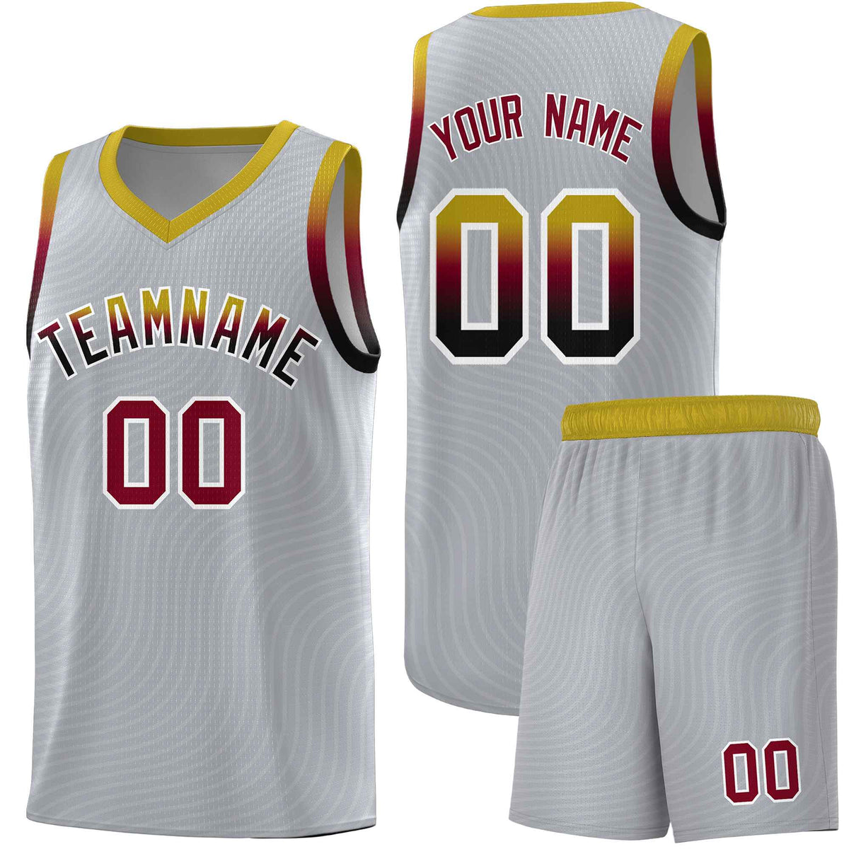 Custom Gray Old Gold Wave Pattern Sports Uniform Basketball Jersey