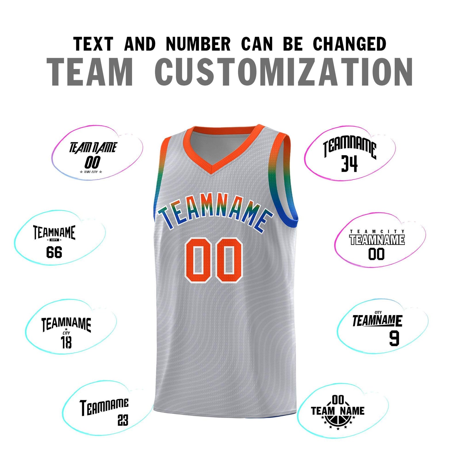 Custom Gray Orange Wave Pattern Sports Uniform Basketball Jersey