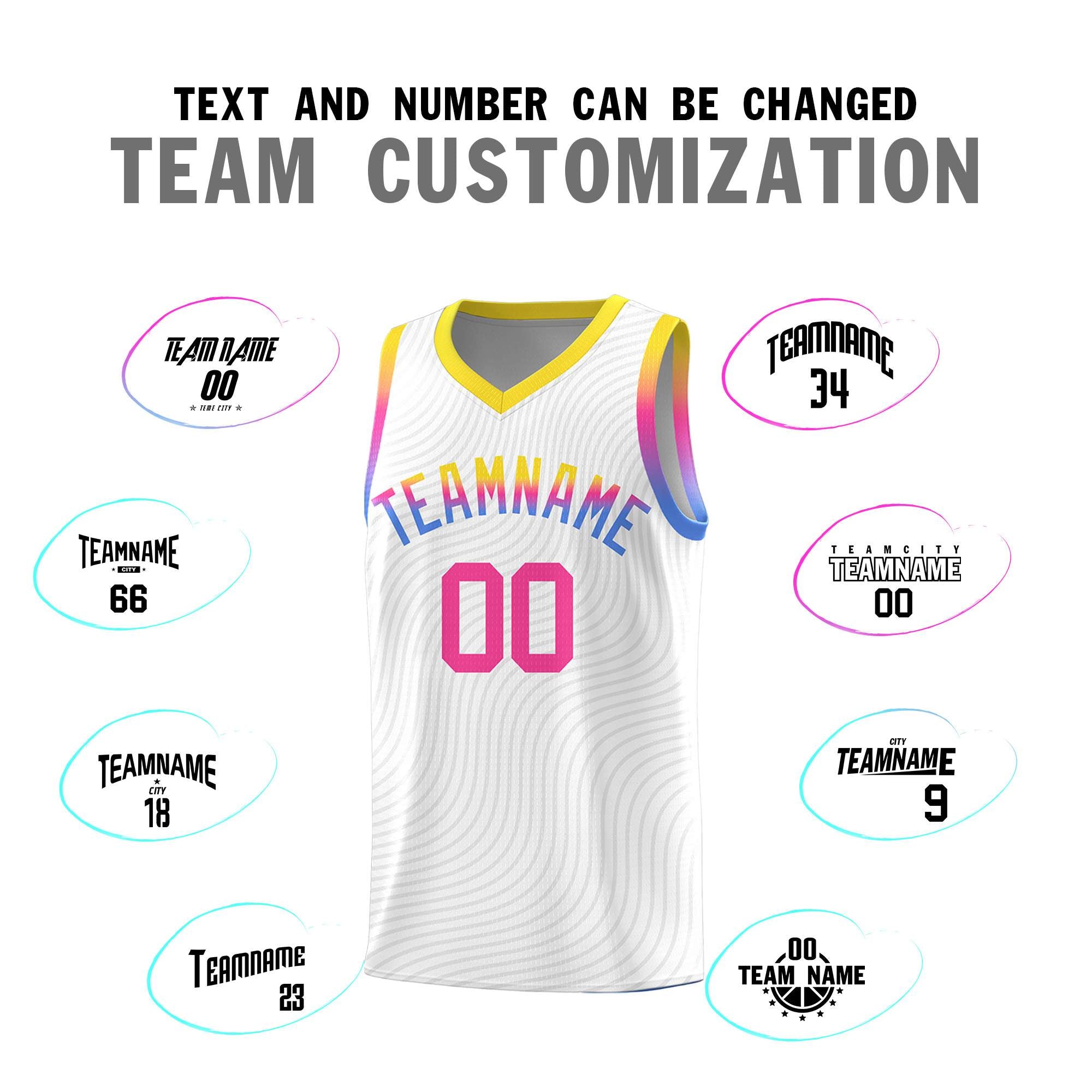 Custom White Gold Wave Pattern Sports Uniform Basketball Jersey