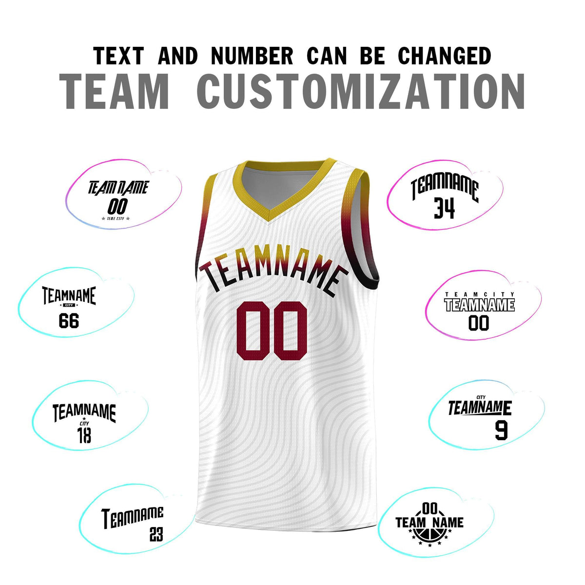 Custom White Old Gold Wave Pattern Sports Uniform Basketball Jersey
