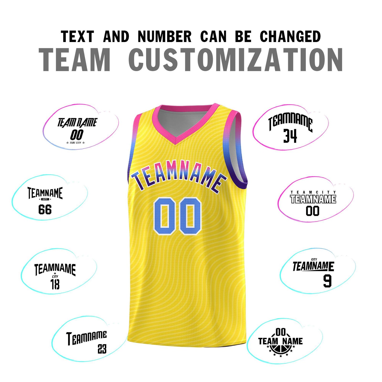 Custom Gold Pink Wave Pattern Sports Uniform Basketball Jersey