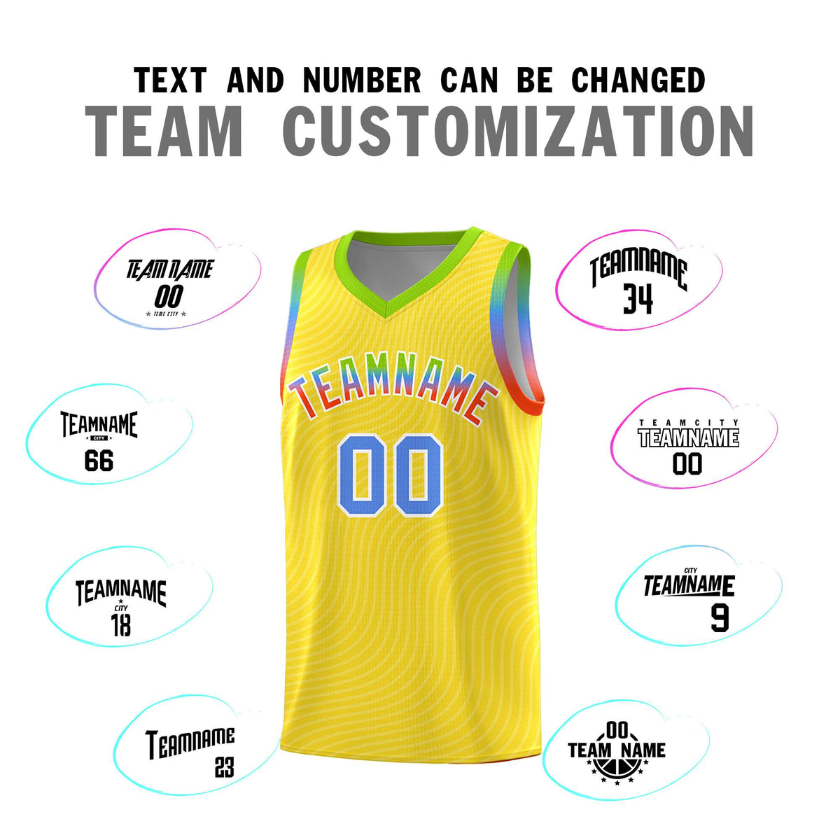 Custom Gold Neon Green Wave Pattern Sports Uniform Basketball Jersey