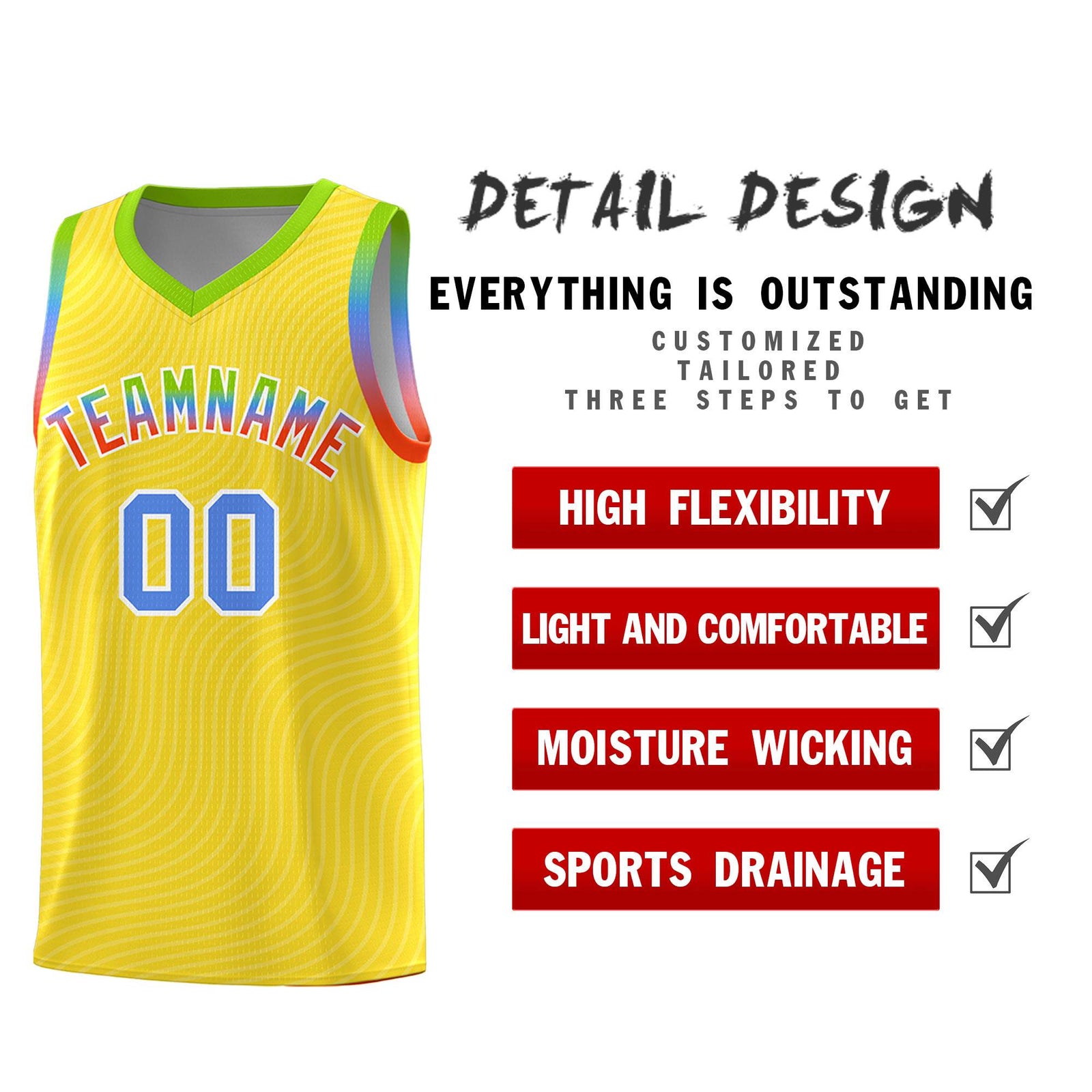 Custom Gold Neon Green Wave Pattern Sports Uniform Basketball Jersey