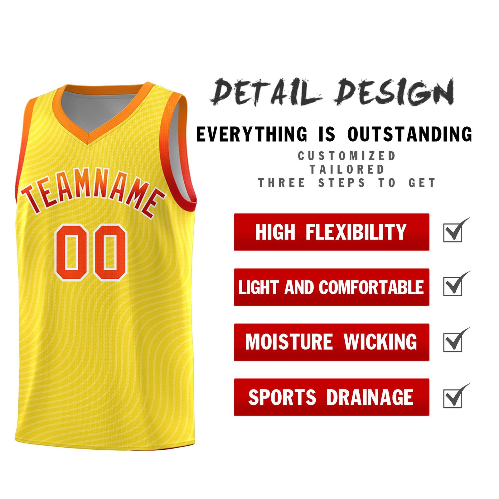 Custom Gold Orange Wave Pattern Sports Uniform Basketball Jersey