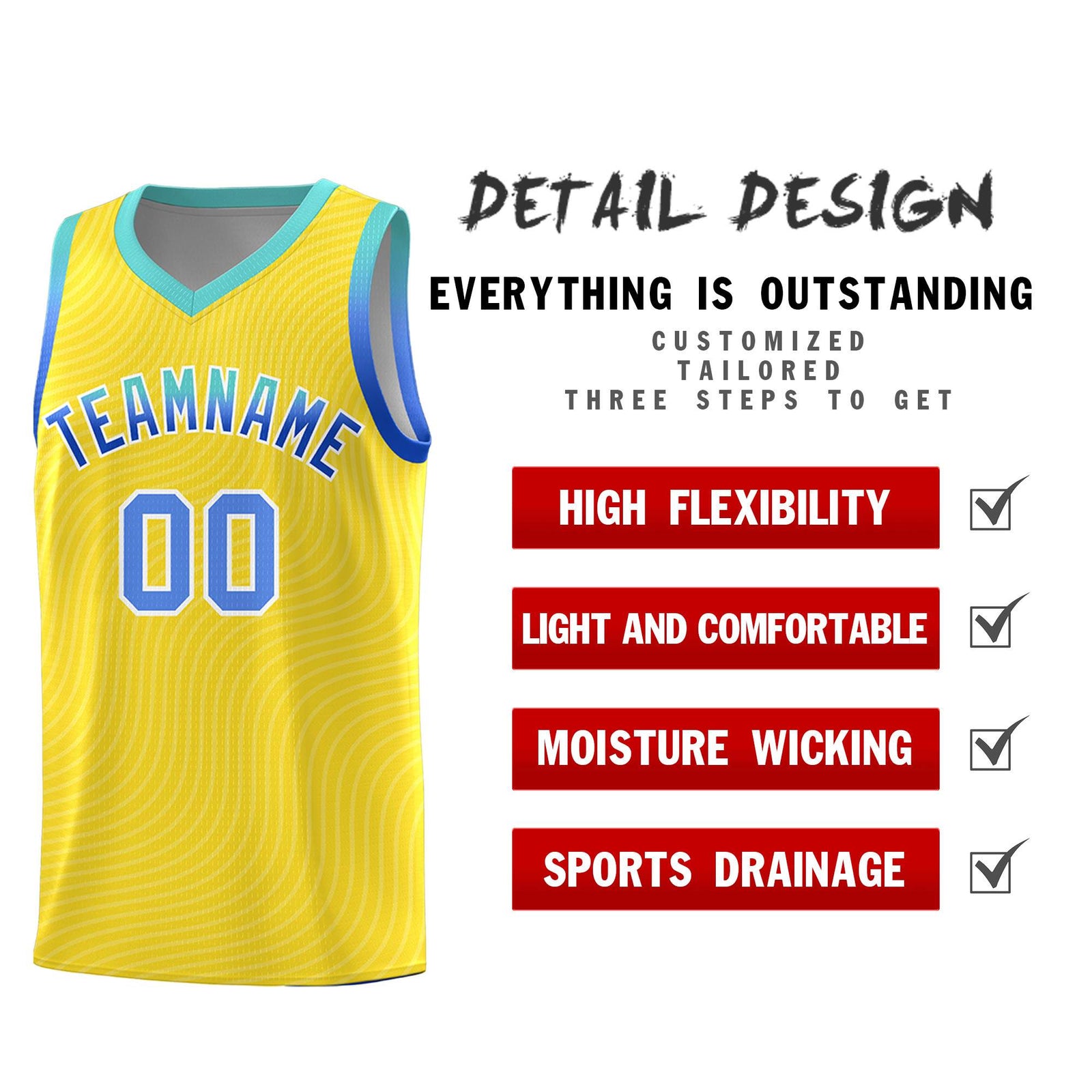 Custom Gold Bright Green Wave Pattern Sports Uniform Basketball Jersey