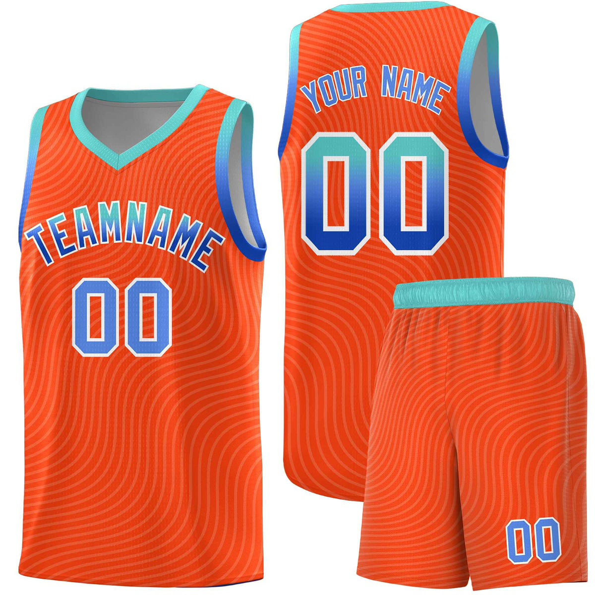Custom Orange Bright Green Wave Pattern Sports Uniform Basketball Jersey