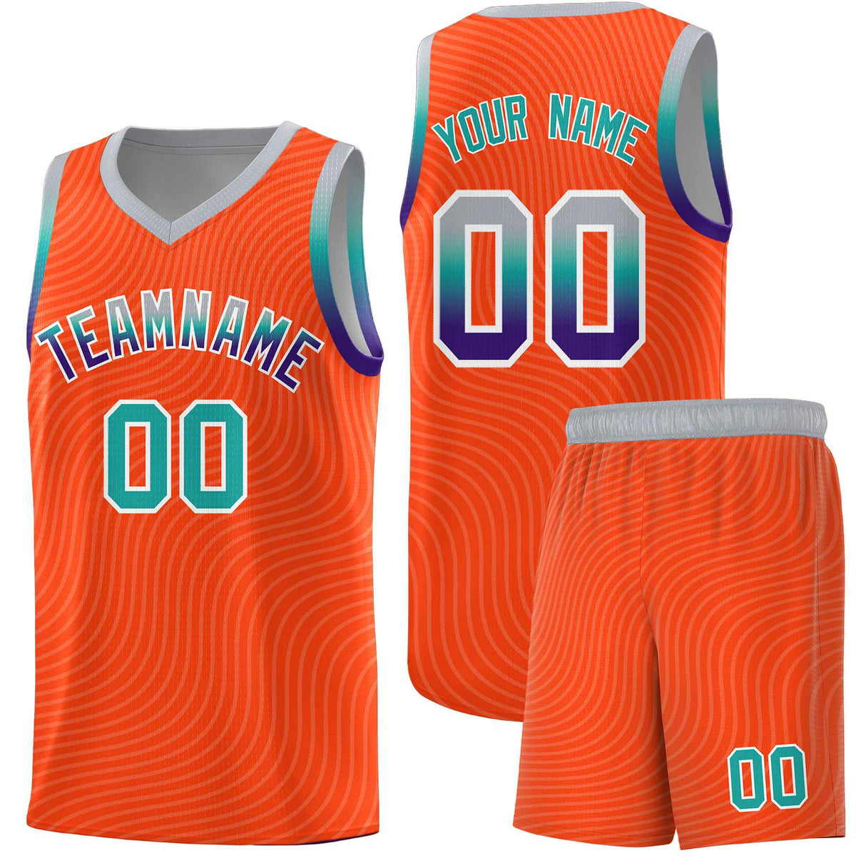 Custom Orange Gray Wave Pattern Sports Uniform Basketball Jersey