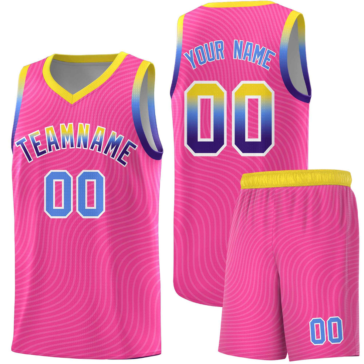Custom Pink Gold Wave Pattern Sports Uniform Basketball Jersey