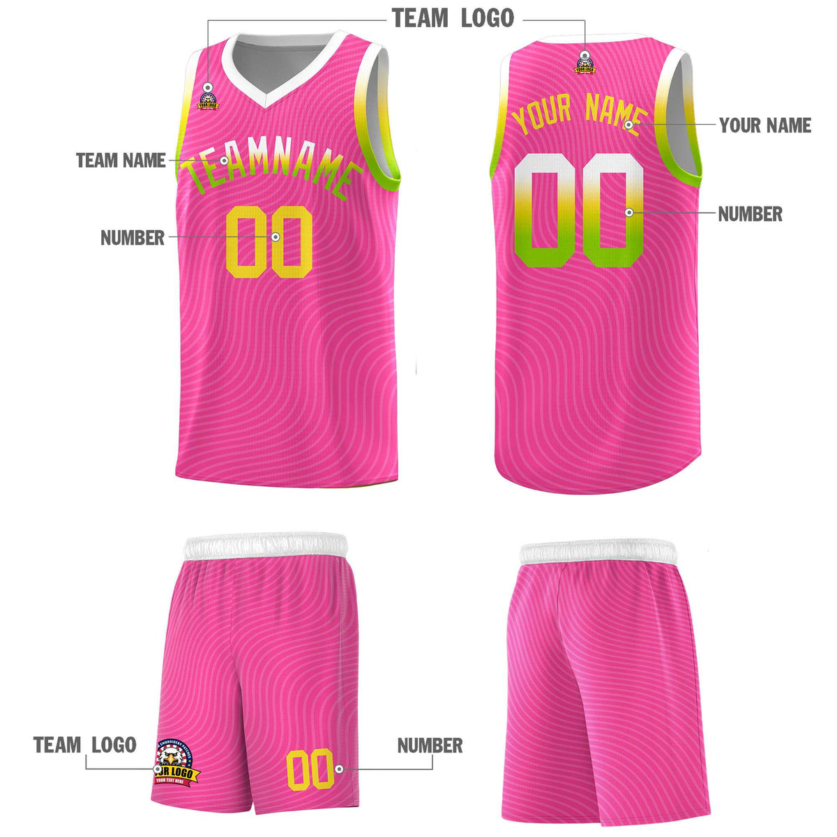 Custom Pink White Wave Pattern Sports Uniform Basketball Jersey