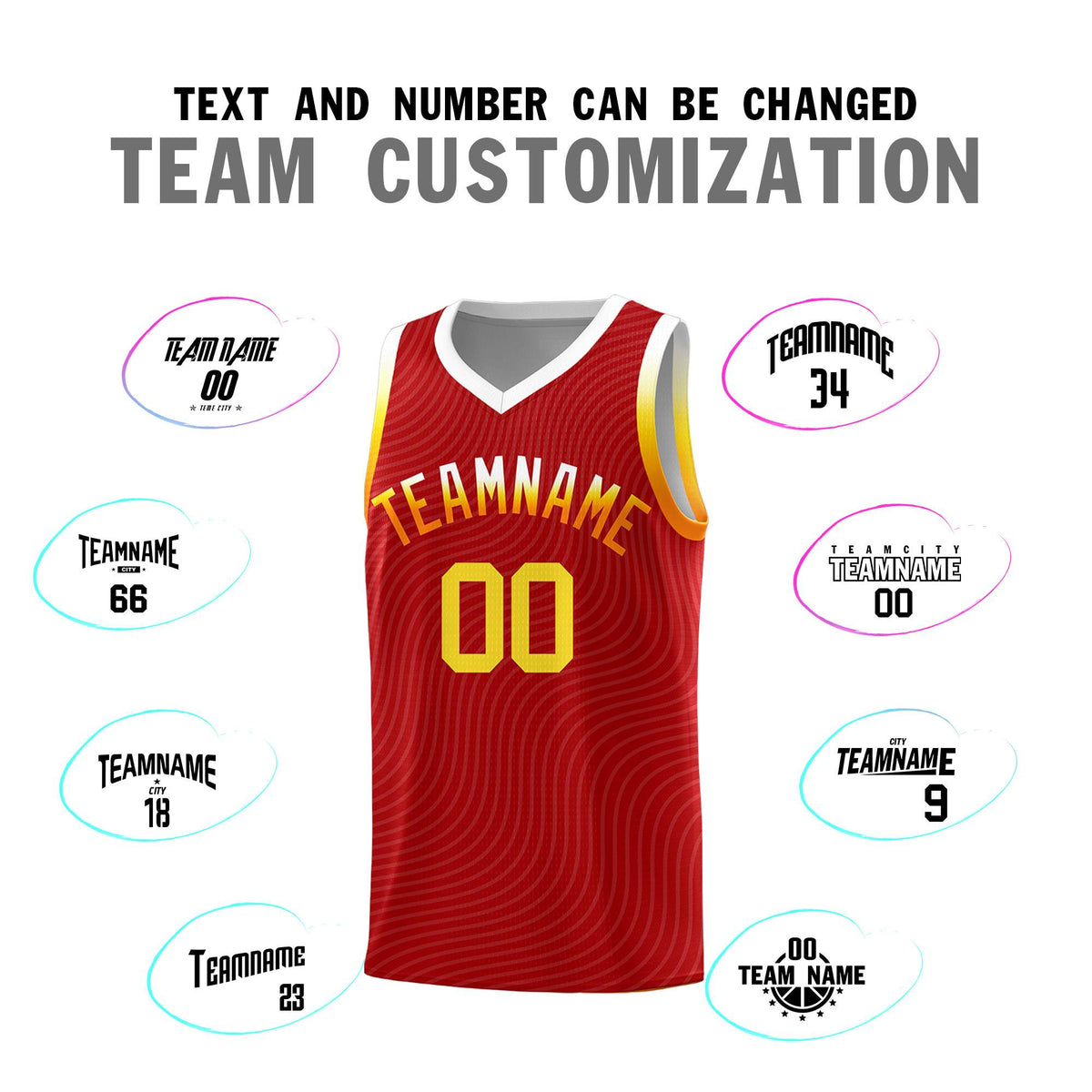 Custom Red White Wave Pattern Sports Uniform Basketball Jersey