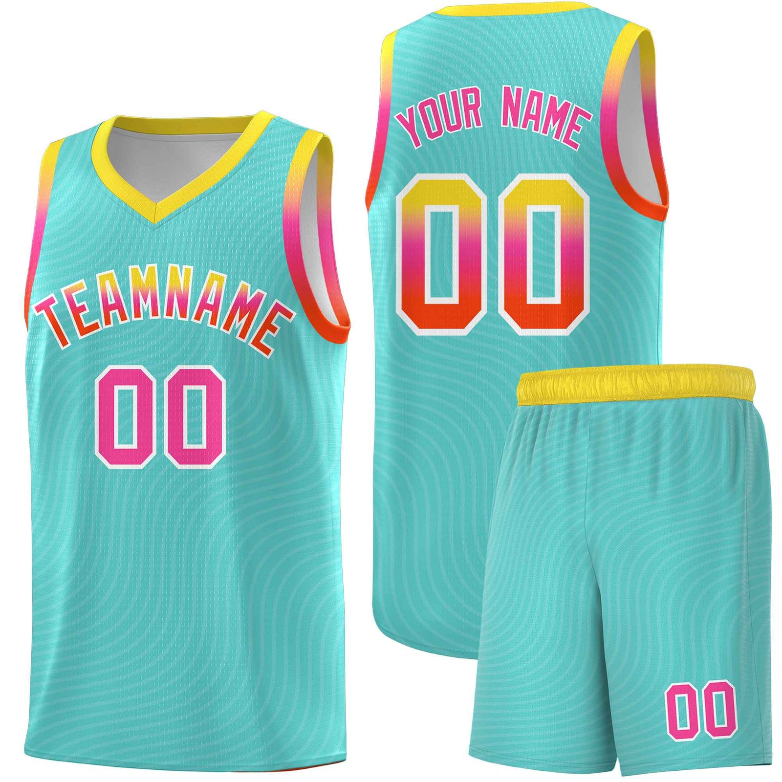 Custom Bright Green Gold Wave Pattern Sports Uniform Basketball Jersey