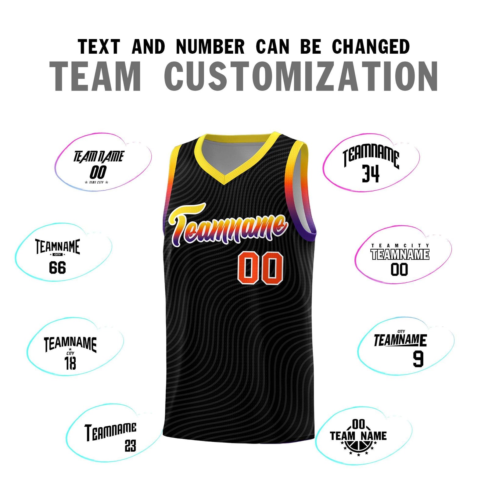 Custom Black Gold Wave Pattern Sports Uniform Basketball Jersey