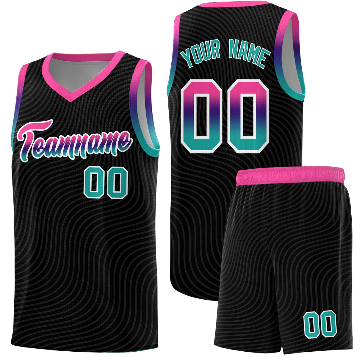 Custom Black Pink Wave Pattern Sports Uniform Basketball Jersey
