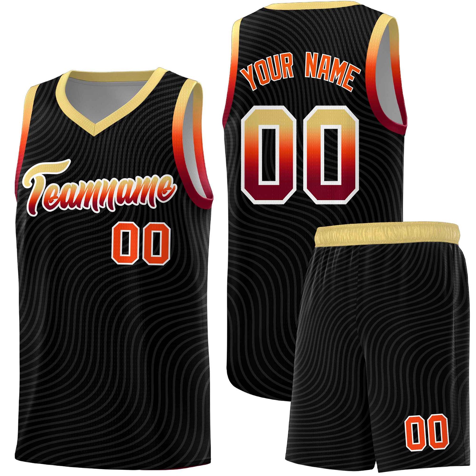 Custom Black Khaki Wave Pattern Sports Uniform Basketball Jersey