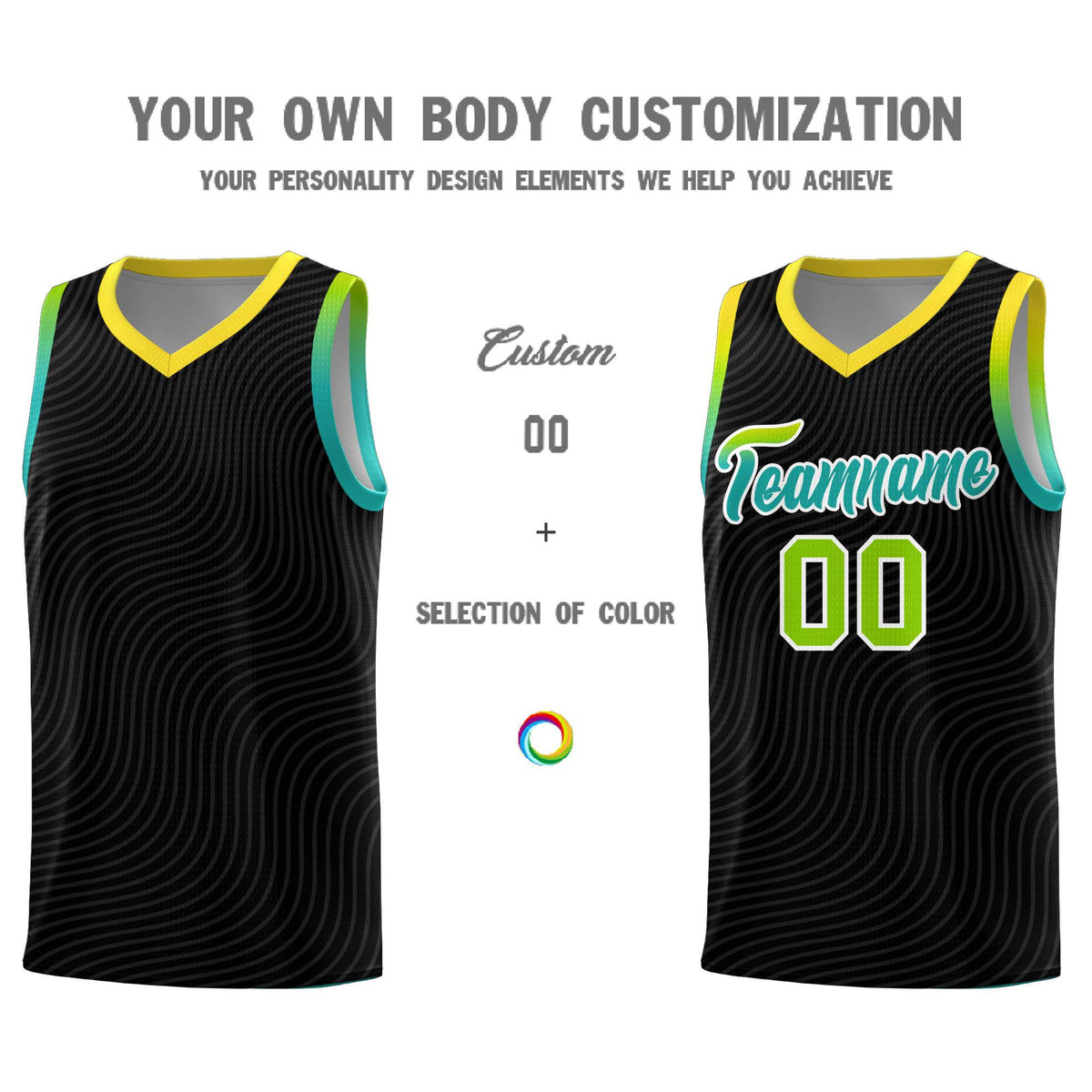 Custom Black Gold Wave Pattern Sports Uniform Basketball Jersey