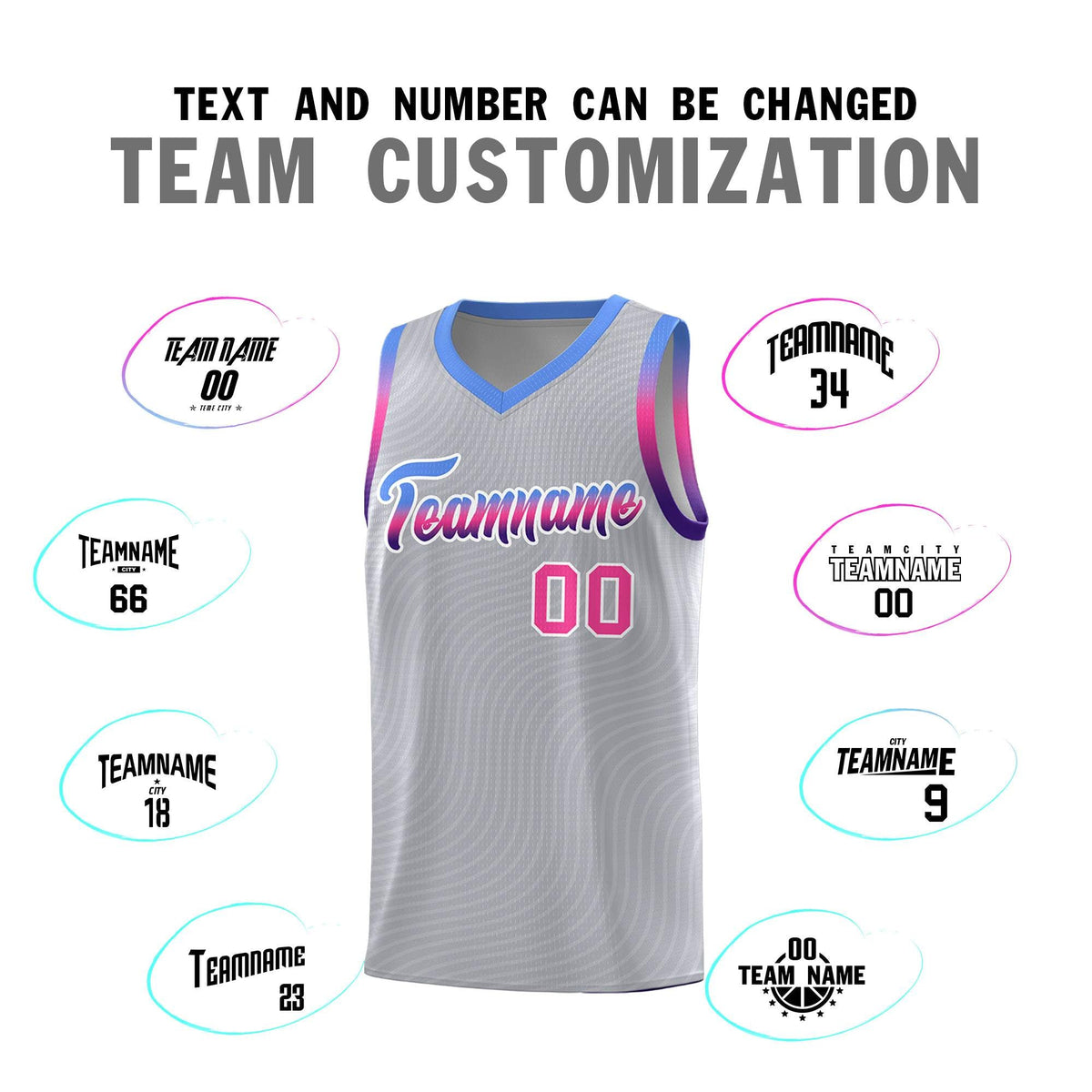 Custom Gray Light Blue Wave Pattern Sports Uniform Basketball Jersey