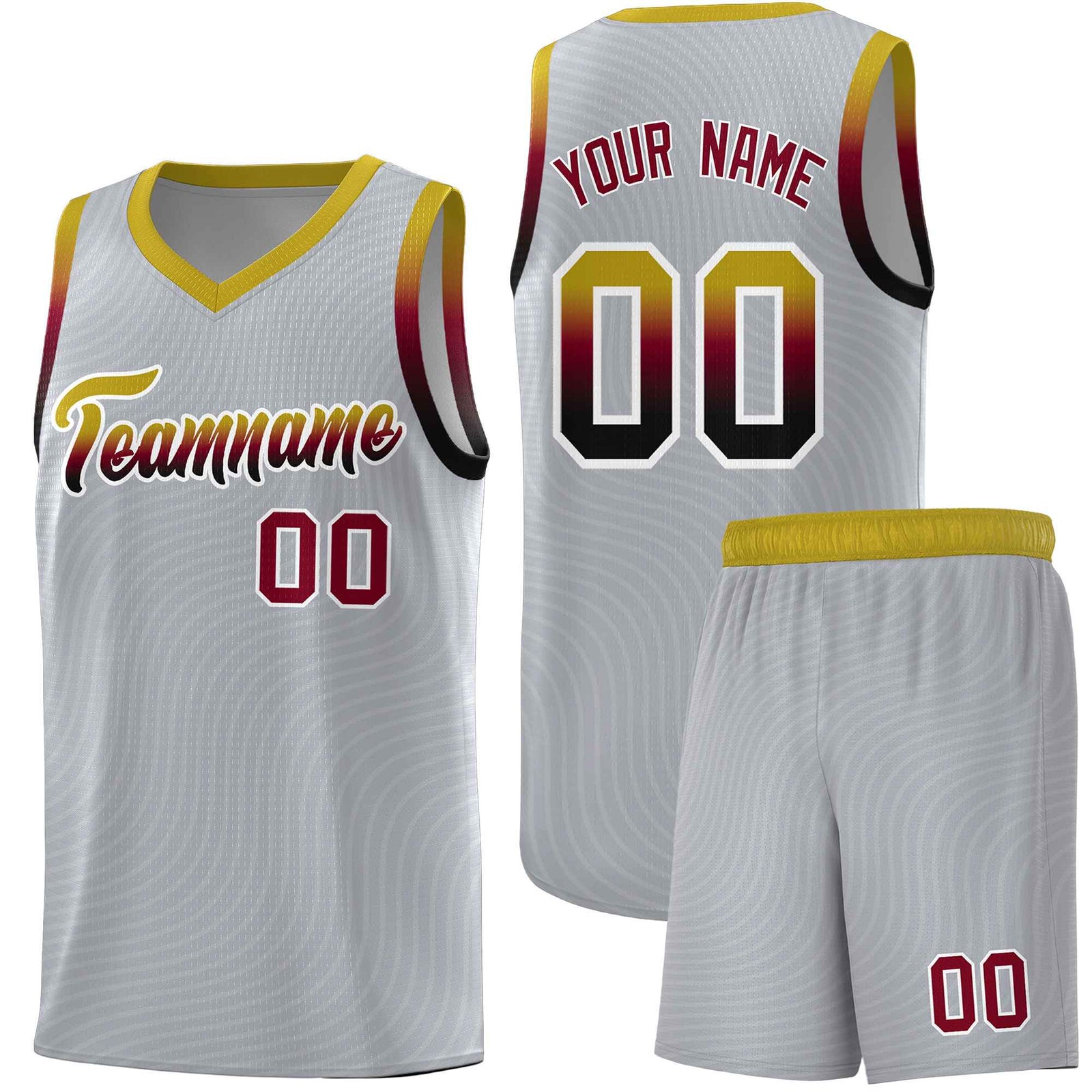 Custom Gray Old Gold Wave Pattern Sports Uniform Basketball Jersey