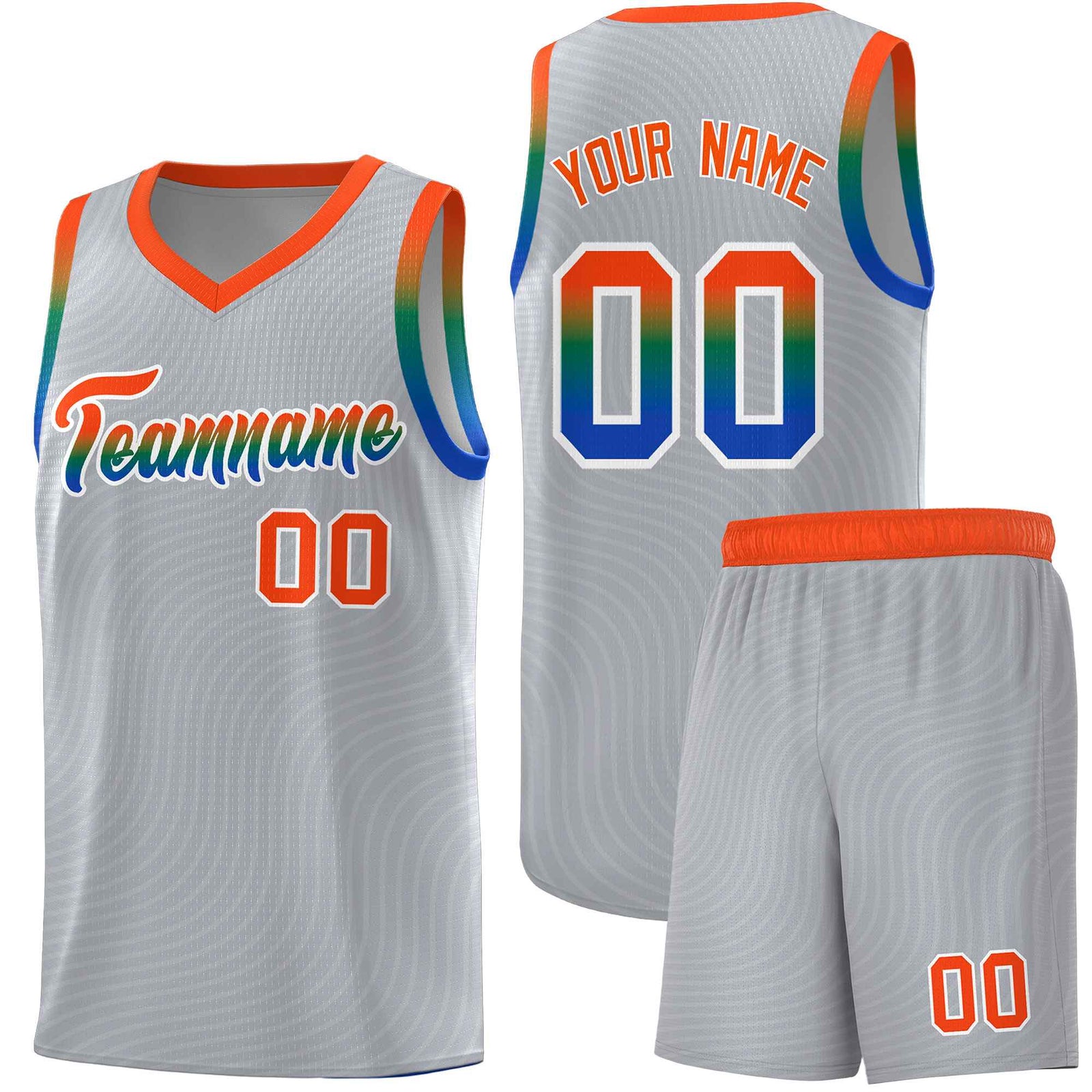 Custom Gray Orange Wave Pattern Sports Uniform Basketball Jersey
