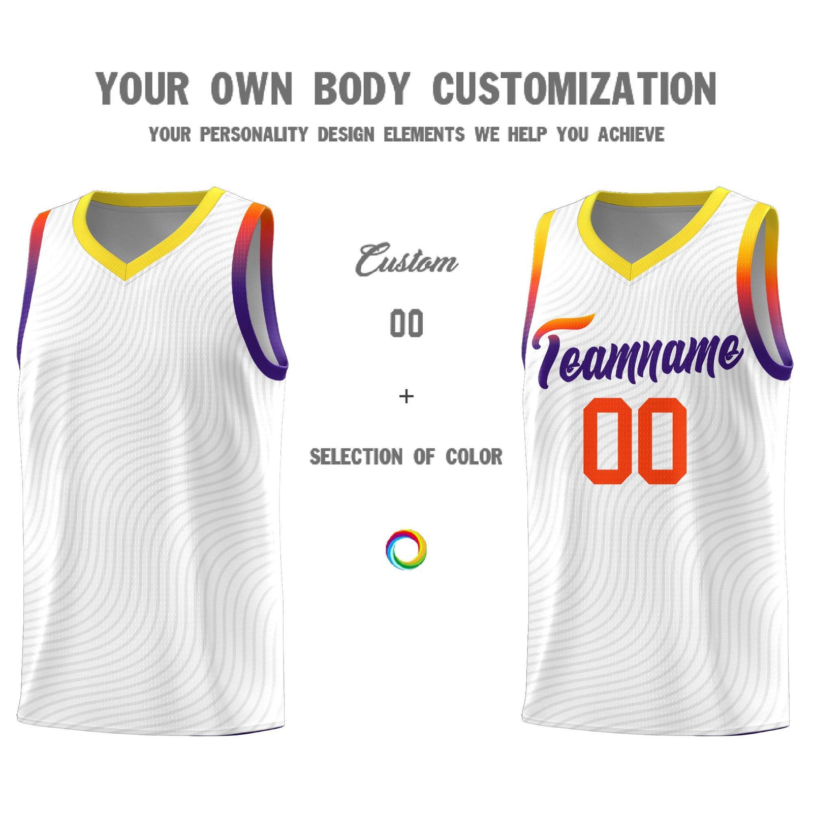 Custom White Gold Wave Pattern Sports Uniform Basketball Jersey