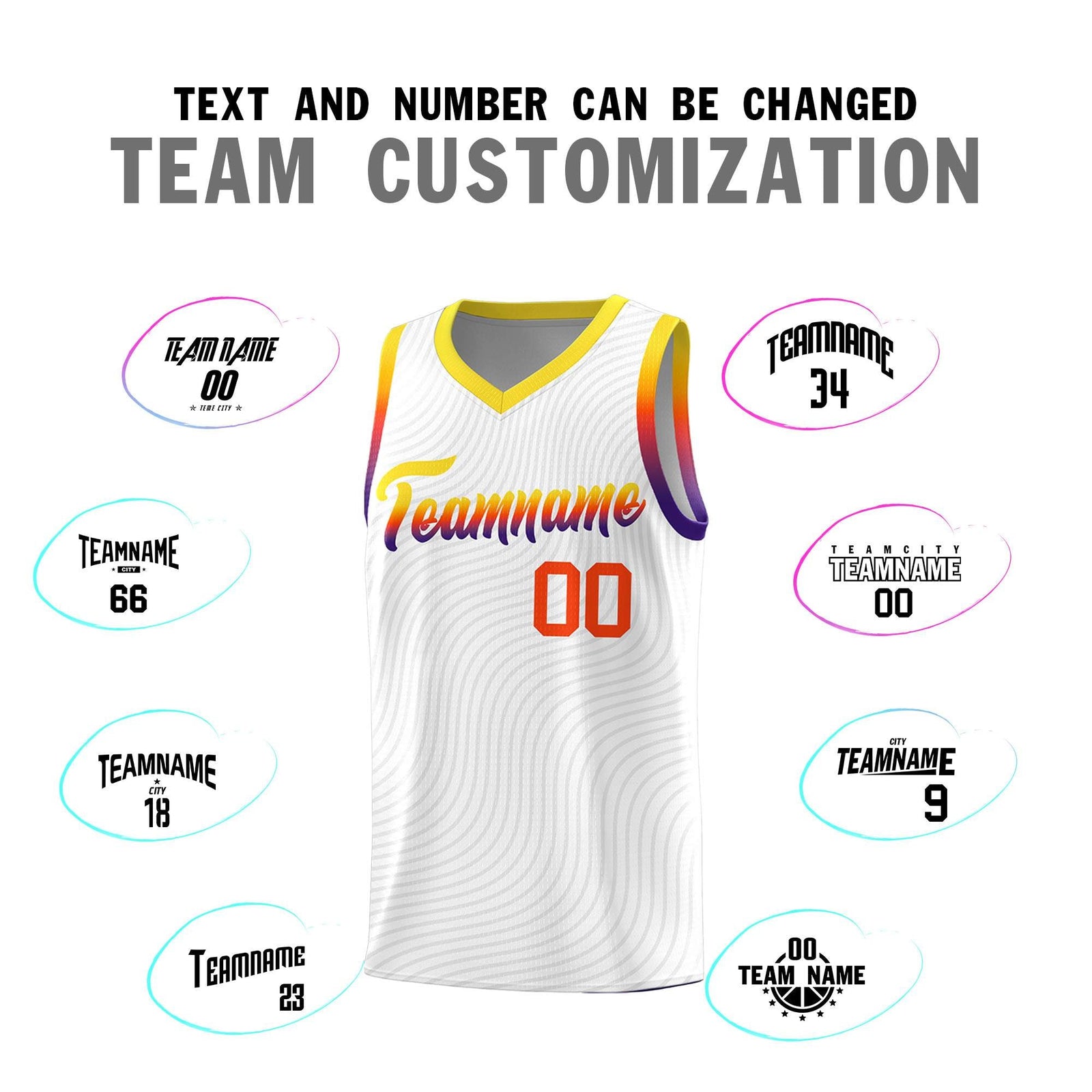 Custom White Gold Wave Pattern Sports Uniform Basketball Jersey