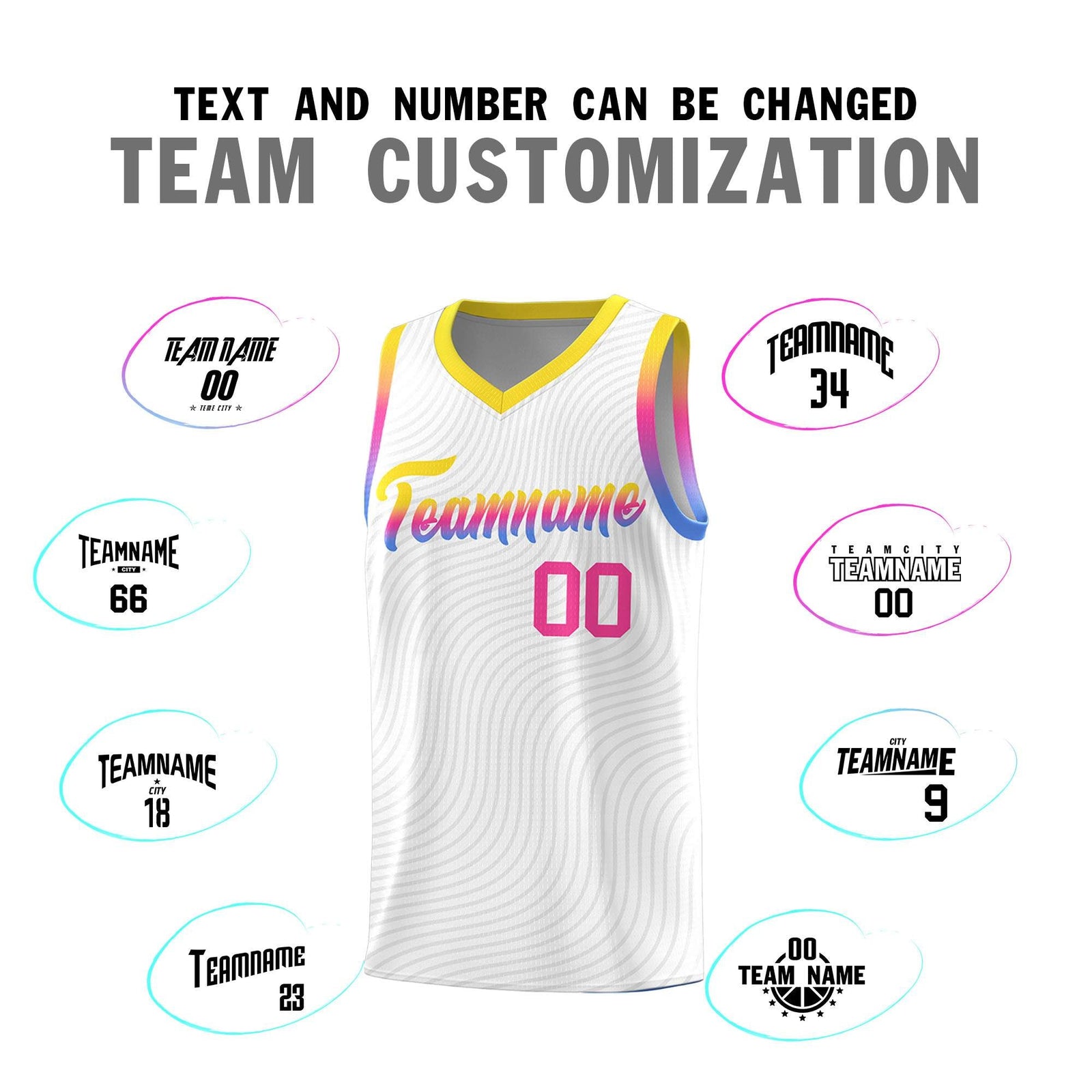 Custom White Gold Wave Pattern Sports Uniform Basketball Jersey