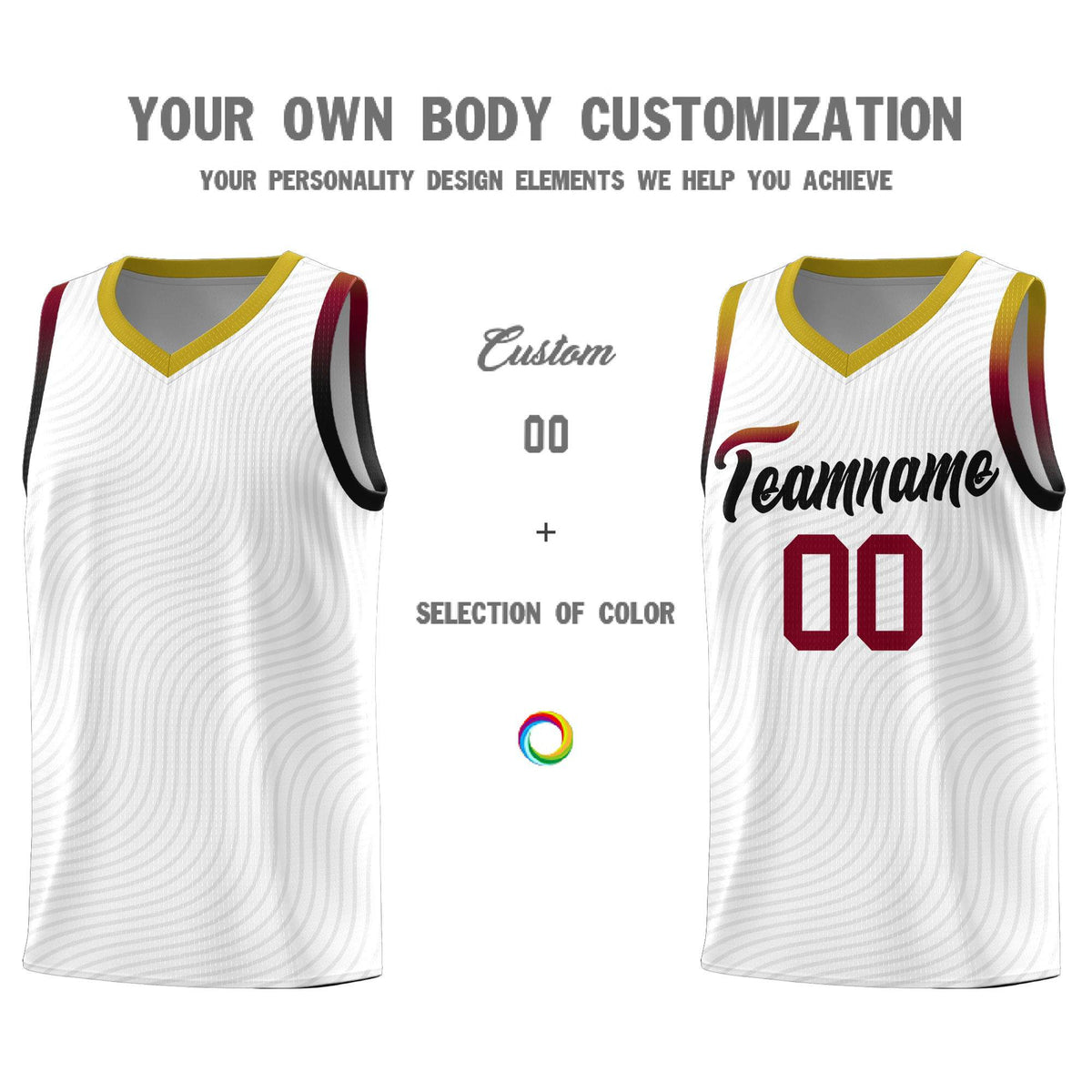 Custom White Old Gold Wave Pattern Sports Uniform Basketball Jersey