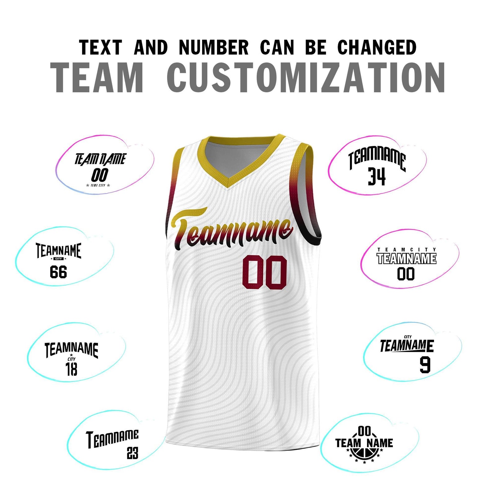 Custom White Old Gold Wave Pattern Sports Uniform Basketball Jersey