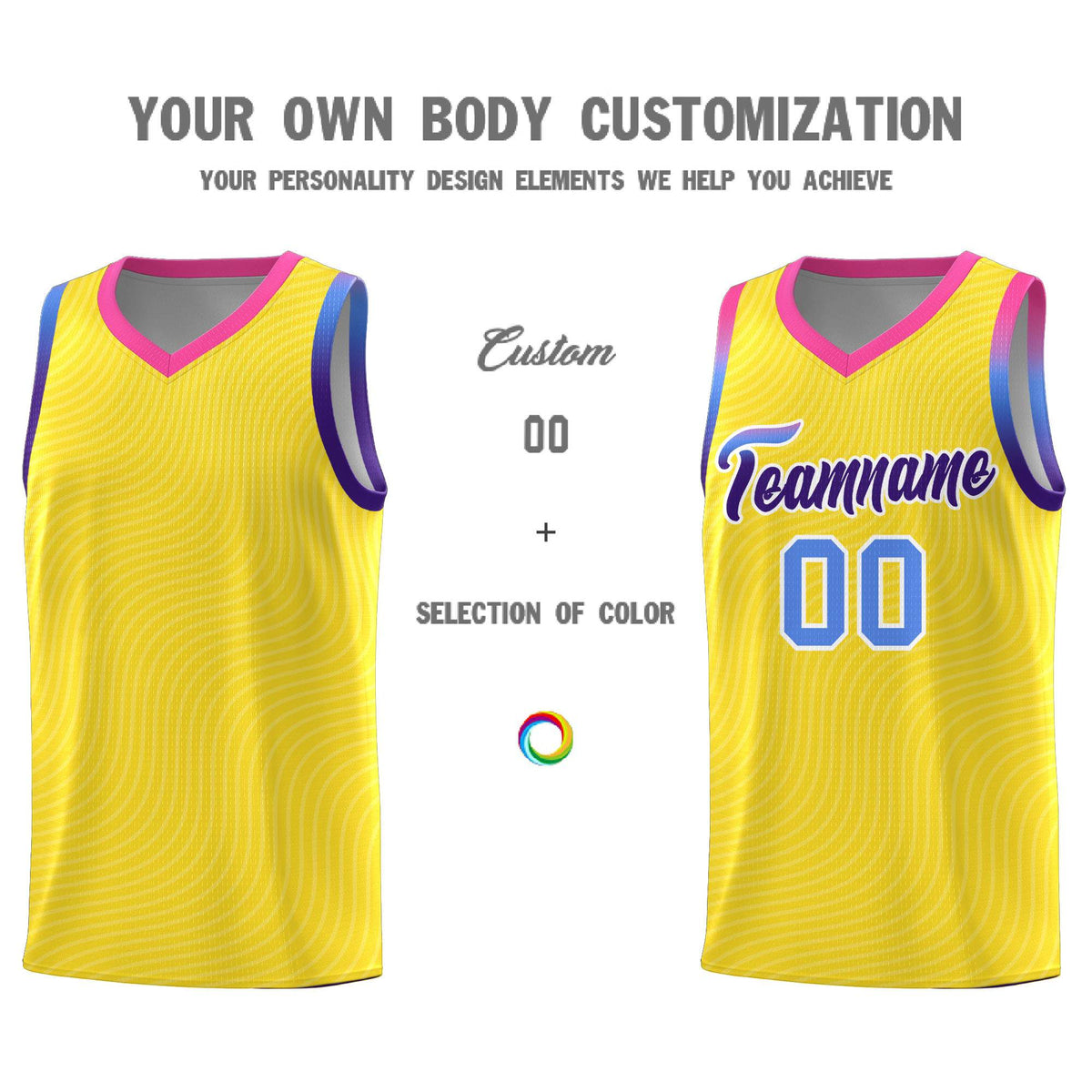Custom Gold Pink Wave Pattern Sports Uniform Basketball Jersey