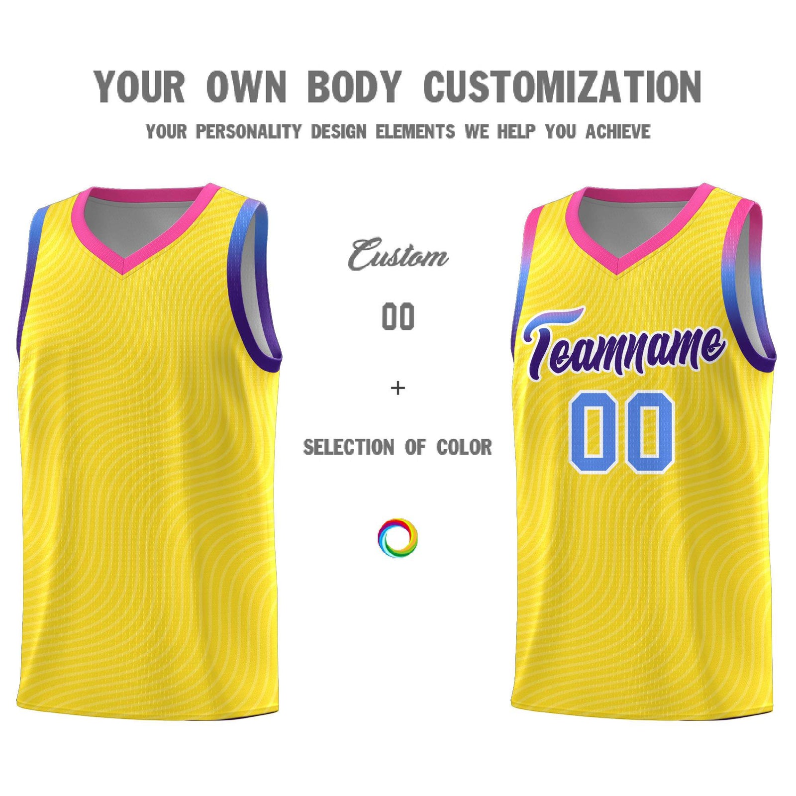 Custom Gold Pink Wave Pattern Sports Uniform Basketball Jersey