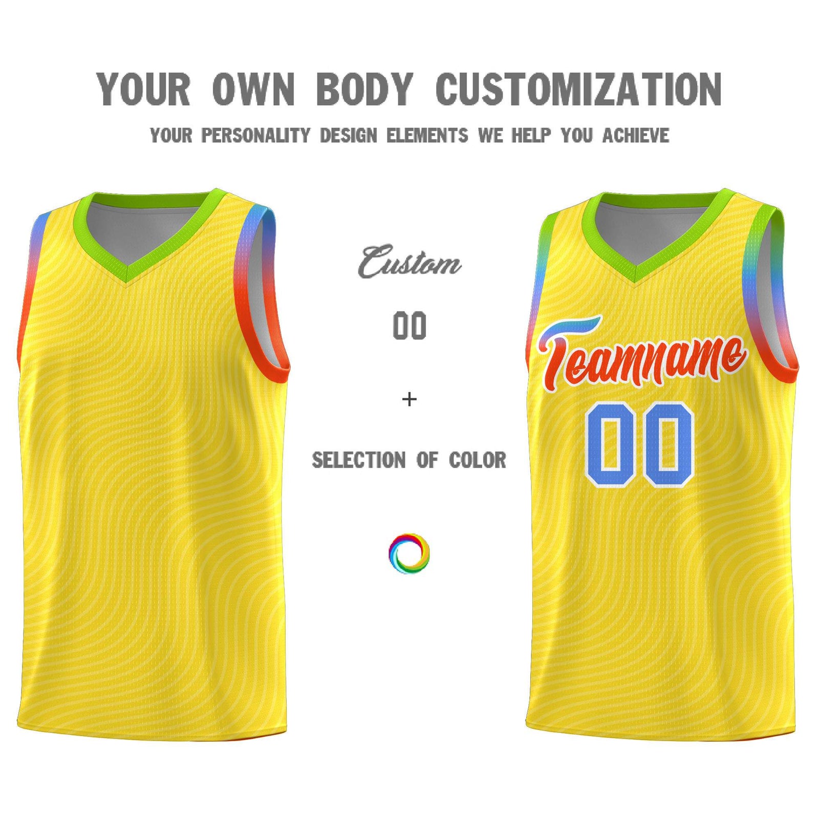 Custom Gold Neon Green Wave Pattern Sports Uniform Basketball Jersey