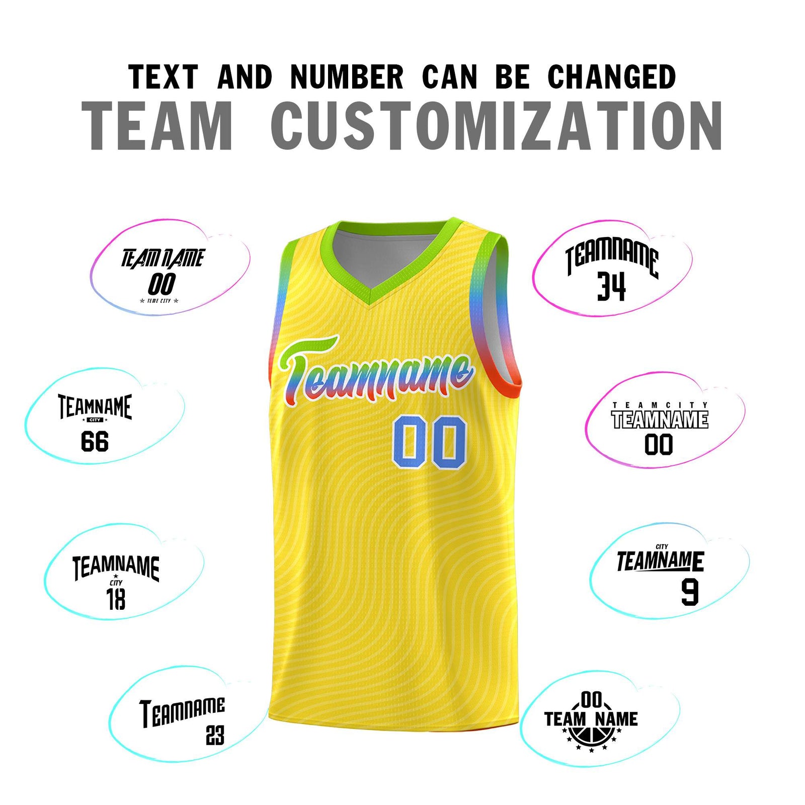Custom Gold Neon Green Wave Pattern Sports Uniform Basketball Jersey