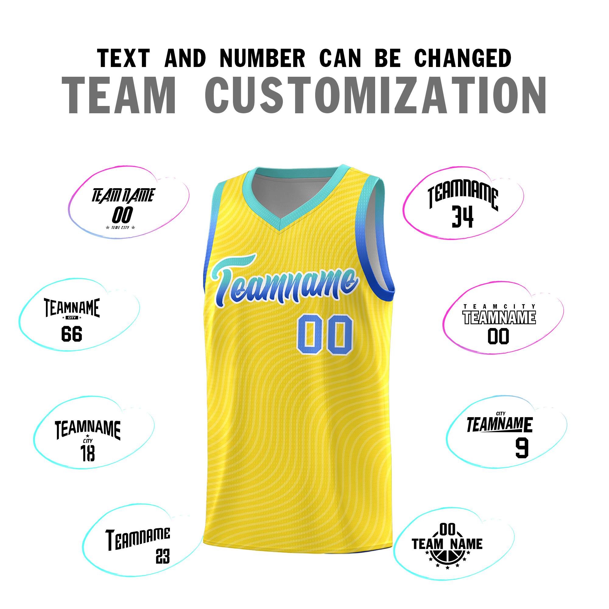 Custom Gold Bright Green Wave Pattern Sports Uniform Basketball Jersey