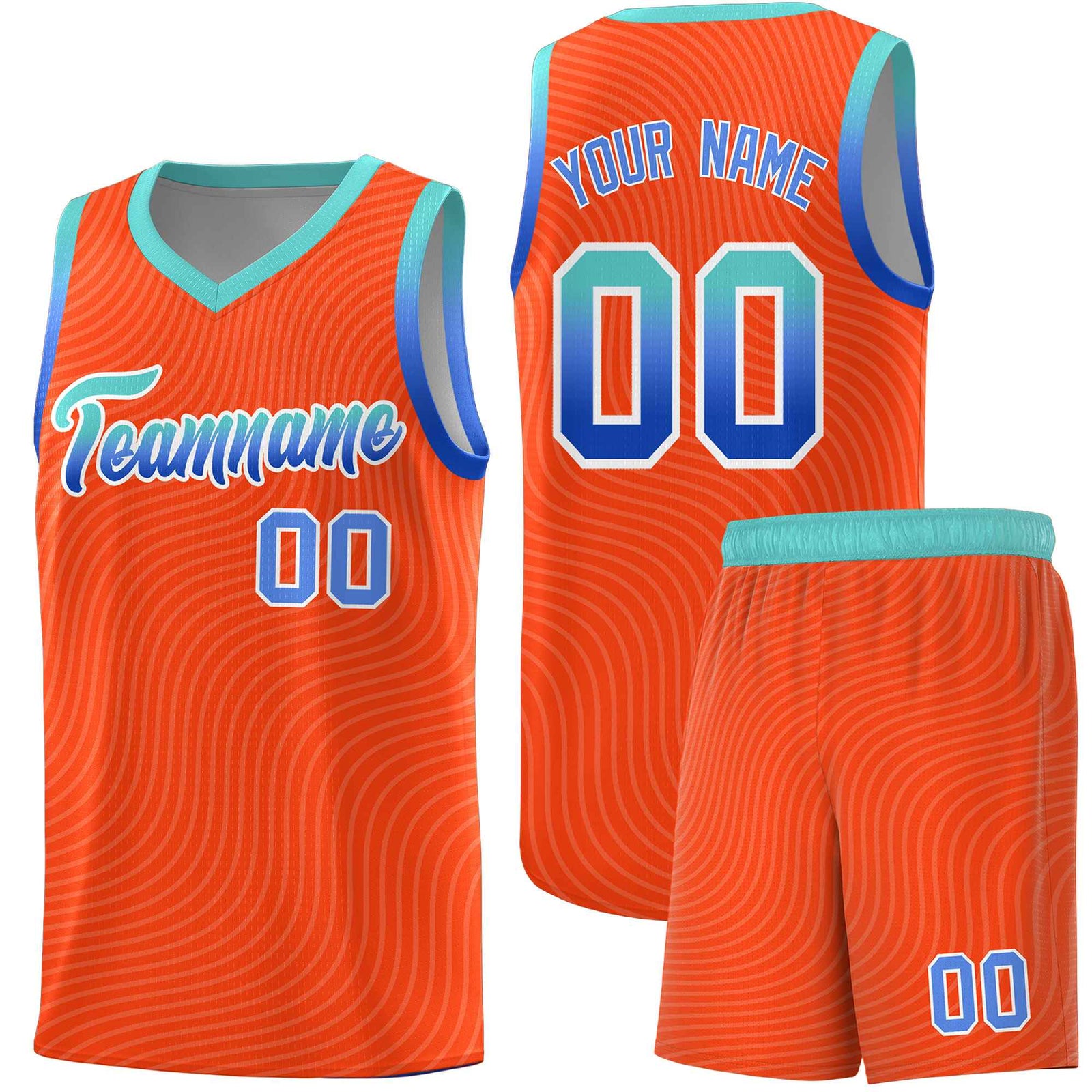 Custom Orange Bright Green Wave Pattern Sports Uniform Basketball Jersey