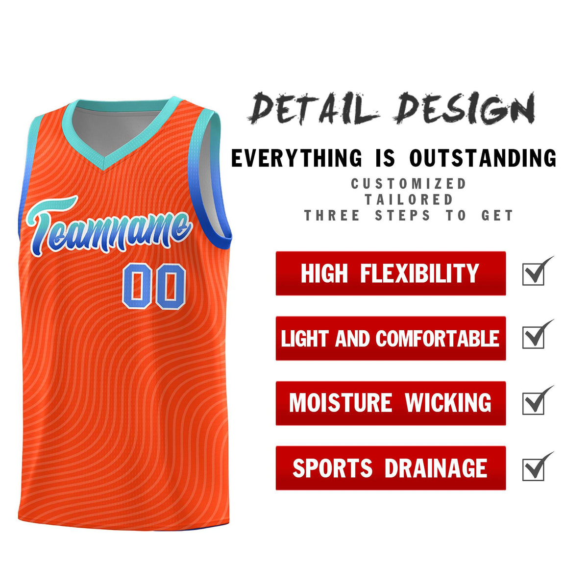 Custom Orange Bright Green Wave Pattern Sports Uniform Basketball Jersey