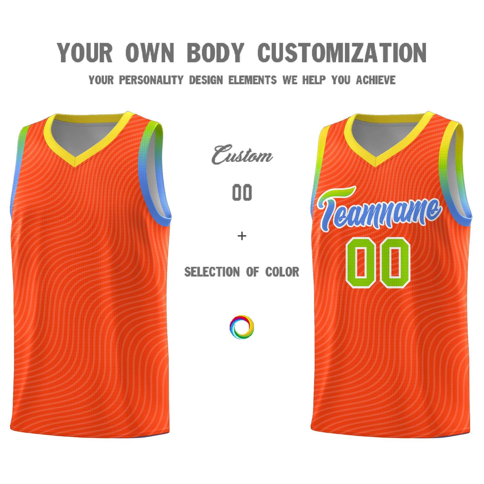 Custom Orange Gold Wave Pattern Sports Uniform Basketball Jersey