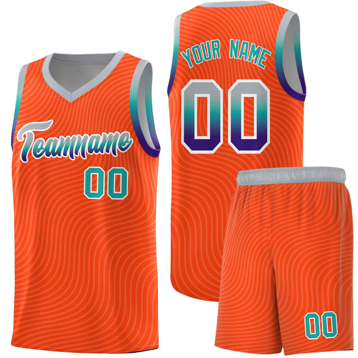 Custom Orange Gray Wave Pattern Sports Uniform Basketball Jersey