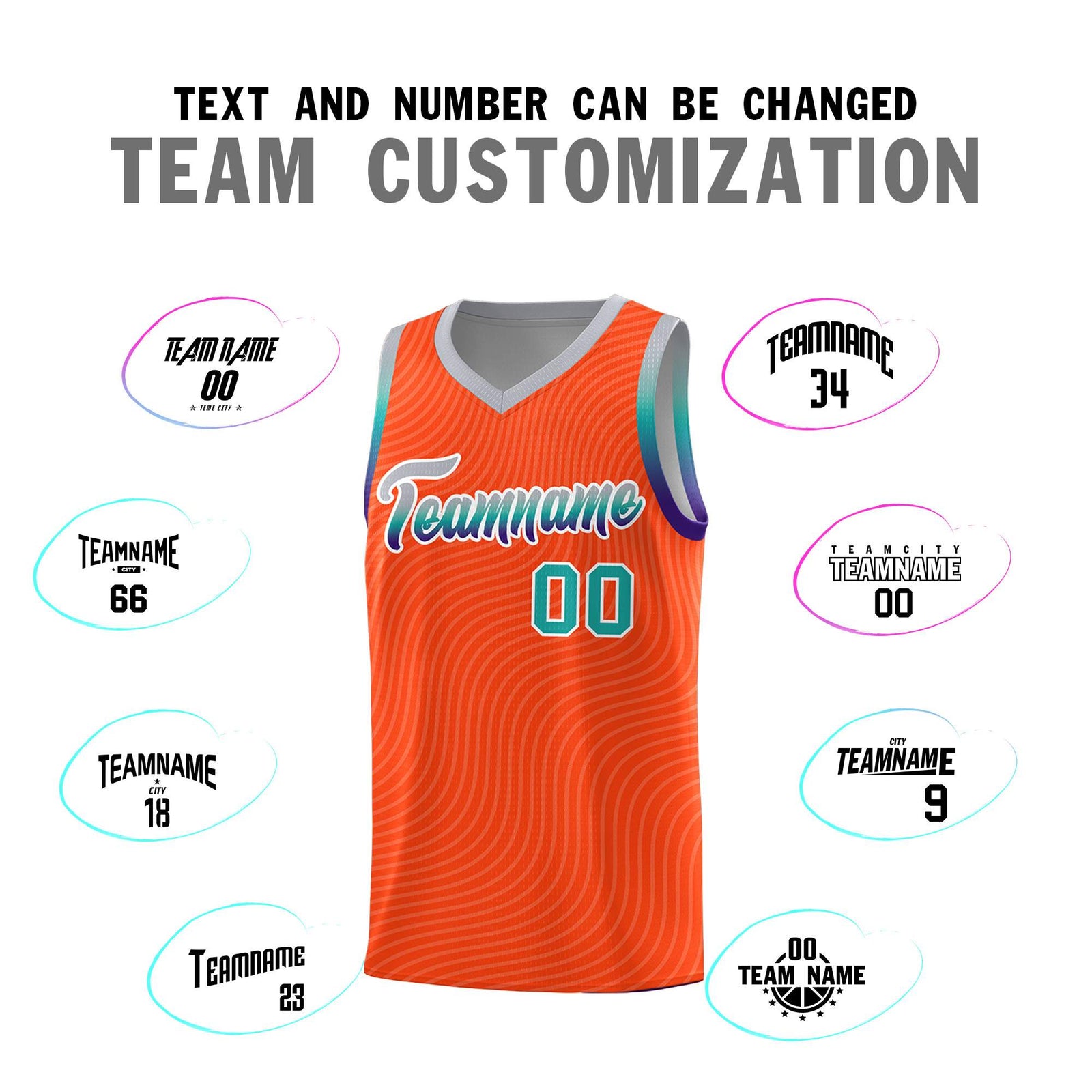 Custom Orange Gray Wave Pattern Sports Uniform Basketball Jersey
