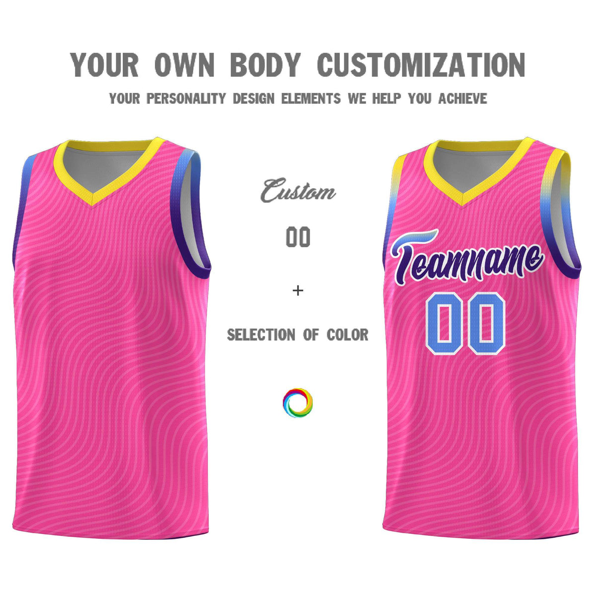 Custom Pink Gold Wave Pattern Sports Uniform Basketball Jersey