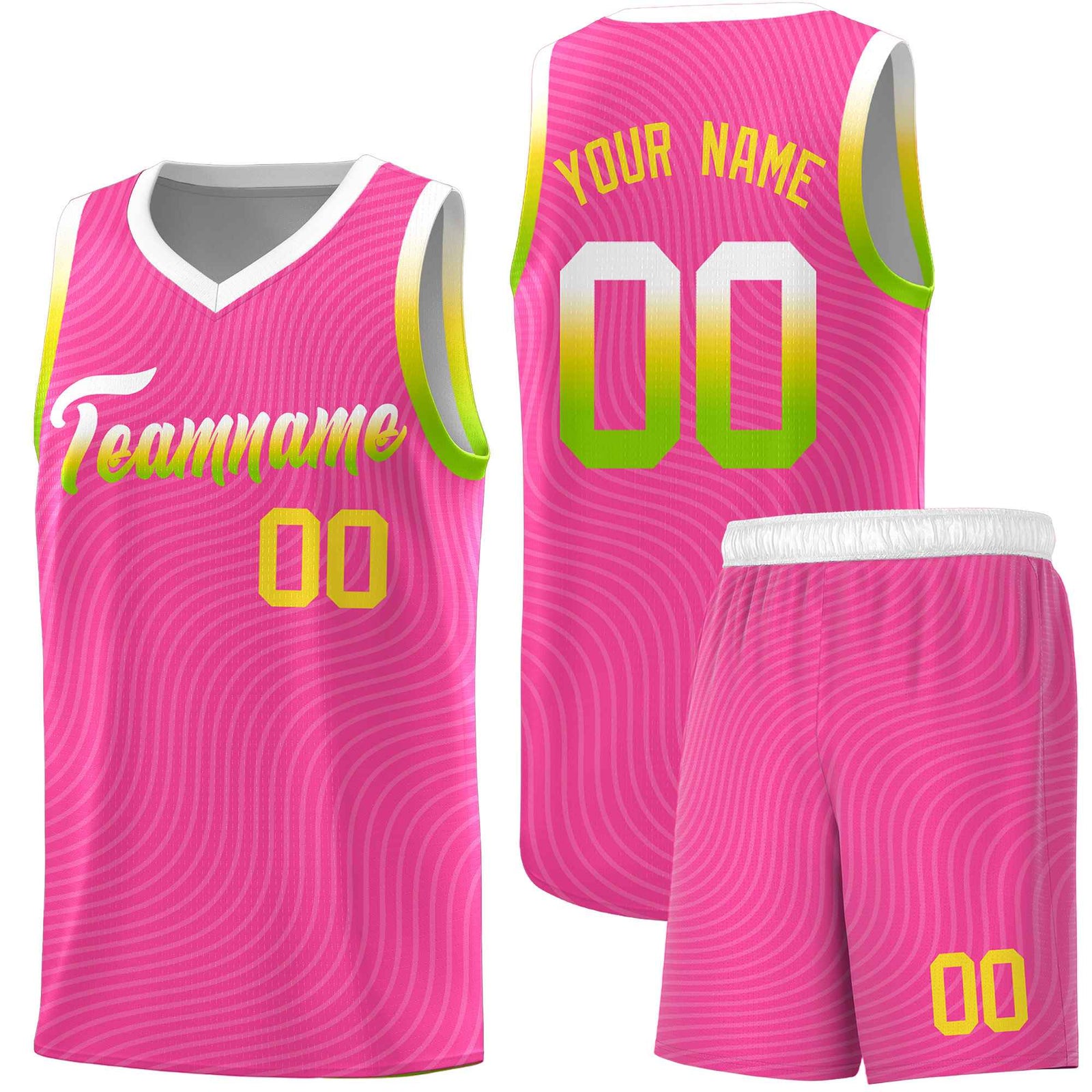 Custom Pink White Wave Pattern Sports Uniform Basketball Jersey