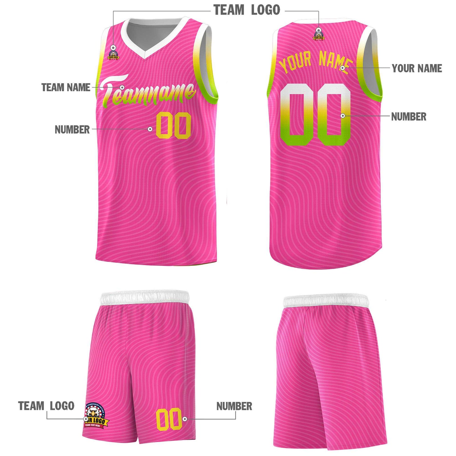 Custom Pink White Wave Pattern Sports Uniform Basketball Jersey