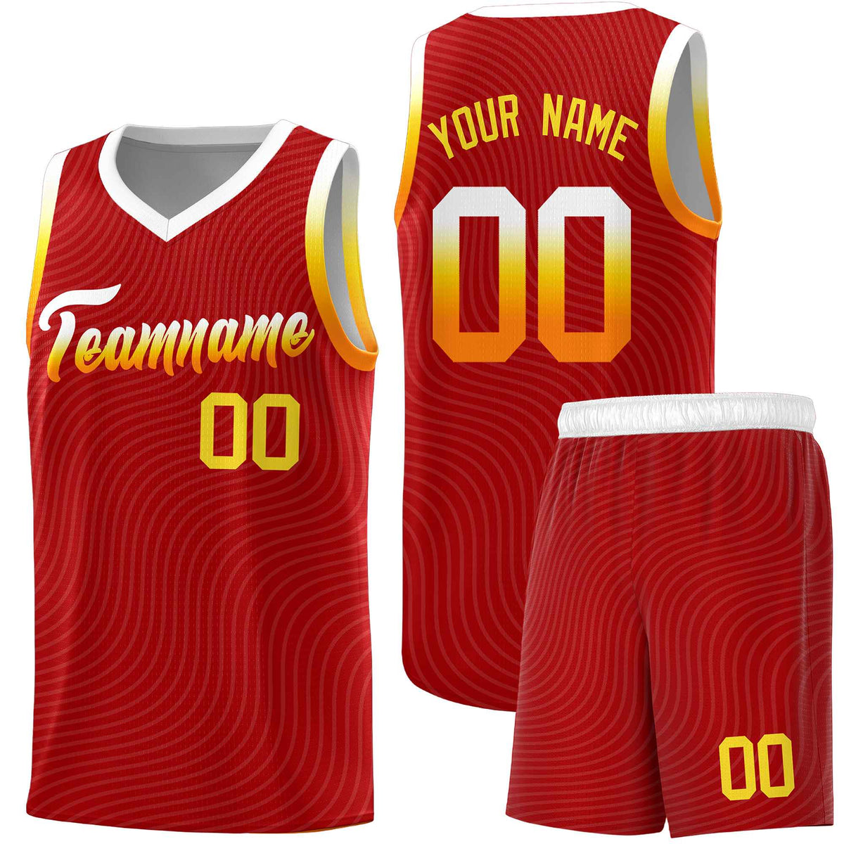 Custom Red White Wave Pattern Sports Uniform Basketball Jersey